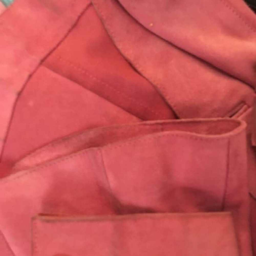 Pink soft suede leather collared fitted jacket M - Picture 6 of 8